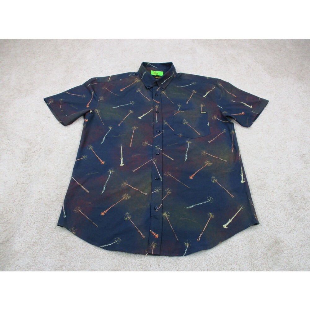 RSVLTS Harry Potter Shirt Mens Large L Olivanders Wand Print Kunuflex Button Up